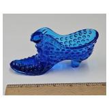 Fenton Unmarked Blue Hobnail Glass Shoe w Kitty