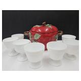 Apple Cookie Jar w/ Indiana GLass Dessert Dishes