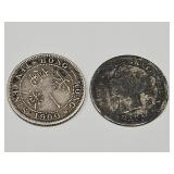 Hong Kong 1900 .10 Cent Silver & Worn Silver Coin