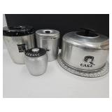 Aluminium Canisters, Grease Pot, & Cake Plate