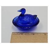 Miniature Duck on a Nest Cobalt Glass