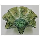 Vintage Imperial Green Carnival Glass Bowl  8" w