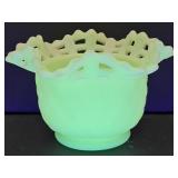 Fenton Uranium  Custard Glass  Basket  5 1/4"w
