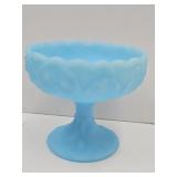 Fenton Blue Satin Glass  Compote 5 1/4" high