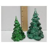 2 Fenton Glass Christmas Trees  3 1/4" to 4 1/4" h