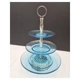 14" Vintage Blue Glass Party Dish