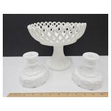 Westmoreland Candle Holders & Challinor Milk Glass