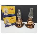 2 VTG Copper Finish Mini Oil Lamsp w Boxes