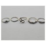 Lot of 5 Silver Plated Rings Sz 4.5 - 6.5