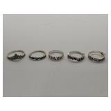Lot of 5 Silver Plated Rings Sz 4.5 - 6.5