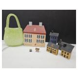 Hallmark Metal Recipe Box & Wood Houses, Art Glass