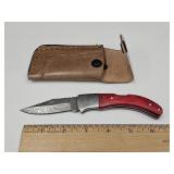 Damscus Steel Folding Pocket Knife w/Sheath