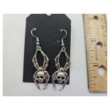 Sterling Silver Spider Skull Earrings