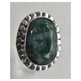 925 Silver Emerald Ring Sz 8