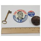 VTG Door Knob Political Buttons Skeleton Key