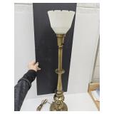 Brass Lamp with Glass Shade  35" high