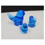 Leo Ward Blue Glass Paperweight  3  Birds