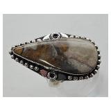 925 Silver Jasper Ring Adjustable