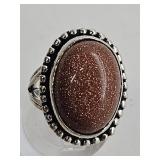 925 Silver Goldstone Ring Sz 7