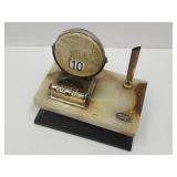 Art Deco Brass Perpetual World Marble Pen Holder