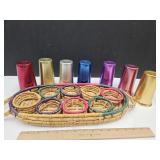 VTG Wicker 8 Drink Carrier, Aluminum Cups,