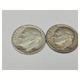 2 Silver Roosevelt DImes SEE DATES