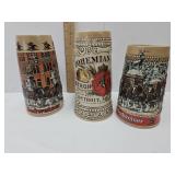 3 Beer Steins, Budweiser, Detroit Michigan Stroh