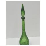 VTG Empoli Green Glass Genie Bottle 22 " H