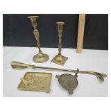 Brass Ashtrays, Candle Holders & Brass Shoe Horn