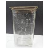 Vintage Glass Mail Box w Metal Lid