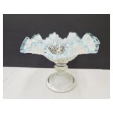 Fenton Aqua Opalescent Ruffled Compote 8.5" wide