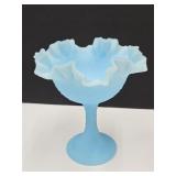Fenton Blue Satin Persian Medallion Compote 6.5"