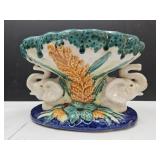 VTG Majolica Elephant Pedestal 10.5x6 H