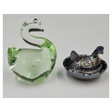 Miniature 2.5" Carnival Glass Hen on Nest+