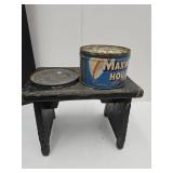 Primitive Step Stool & Maxwell House Can of Button