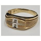 10 k Gold Ring with 2 Diamond Chips  SZ 11 .5