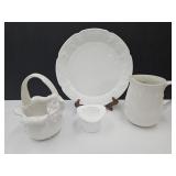 Gibson Pitcher, Indiana Glass Platter, Fenton Hat+