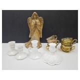 Milk GLass Fenton Candle HOlder Angel+
