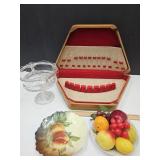 VTG Wood Silverware Chest & VTG Bowl,Lefton++