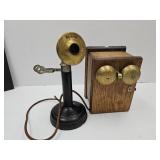 Antique Kellogg  Oak Telephone w Brass