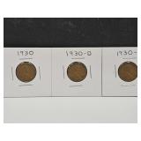 1930 Wheat Pennies All 3 Mint Marks VGC