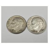 2 Silver Roosevelt DImes SEE DATES