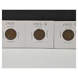 1925 Wheat Pennies All 3 Mint Marks VGC
