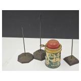 3 Metal Receipt HOlders & Walnut Tin w/Grinder