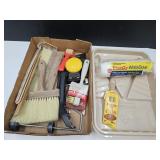 Lot of Paint Supplies, Brush, Roller+