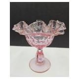 Fenton Pink Glass Ruffled Compote 6" high