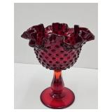 Ruby Red Fenton Hobnail Compote 6.5" h