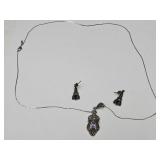 925 Sterling Silver Garnet Necklace & Earrings