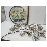 Metal Welcome Sign 21.5" AND Metal Tree w Birds