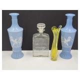 HARPER Liquor Decanter, Blue Bottles, & Art GlassV